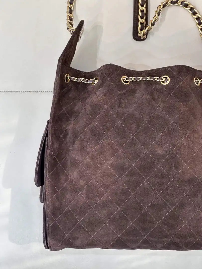 Chanel AS5311 Large Hobo Suede & Gold-Tone Metal Dark Brown