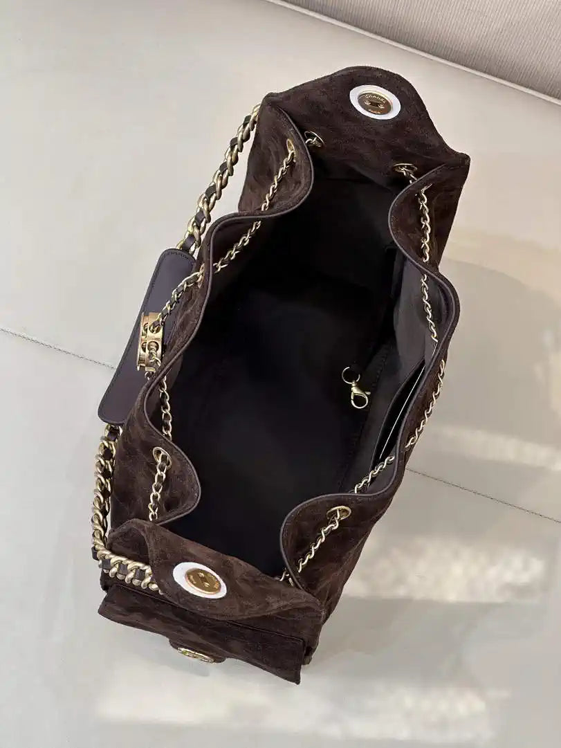 Chanel AS5311 Large Hobo Suede & Gold-Tone Metal Dark Brown