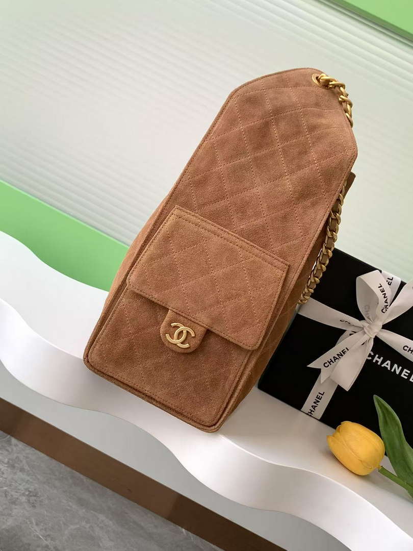 Chanel AS5311 Large Hobo Suede & Gold-Tone Metal Earthy Yellow