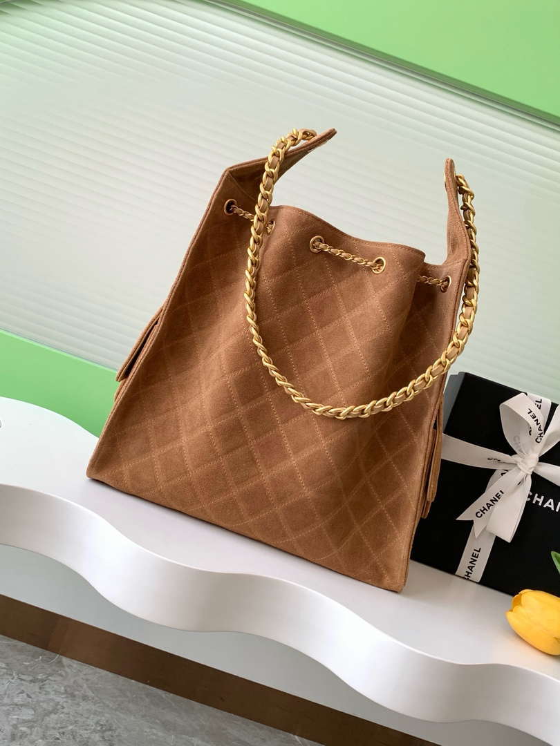 Chanel AS5311 Large Hobo Suede & Gold-Tone Metal Earthy Yellow
