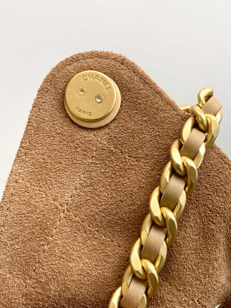 Chanel AS5311 Large Hobo Suede & Gold-Tone Metal Earthy Yellow