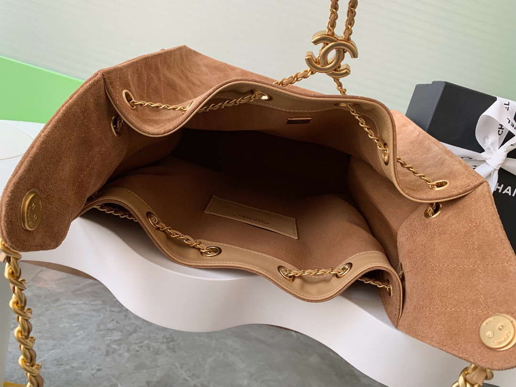 Chanel AS5311 Large Hobo Suede & Gold-Tone Metal Earthy Yellow