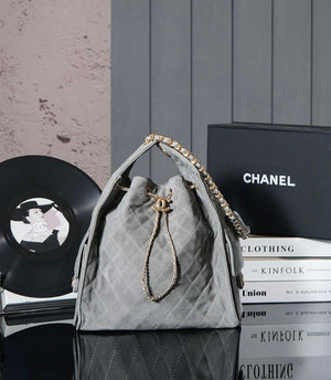 Chanel AS5311 Large Hobo Suede & Gold-Tone Metal Elephant Gray - Default Title - View 1