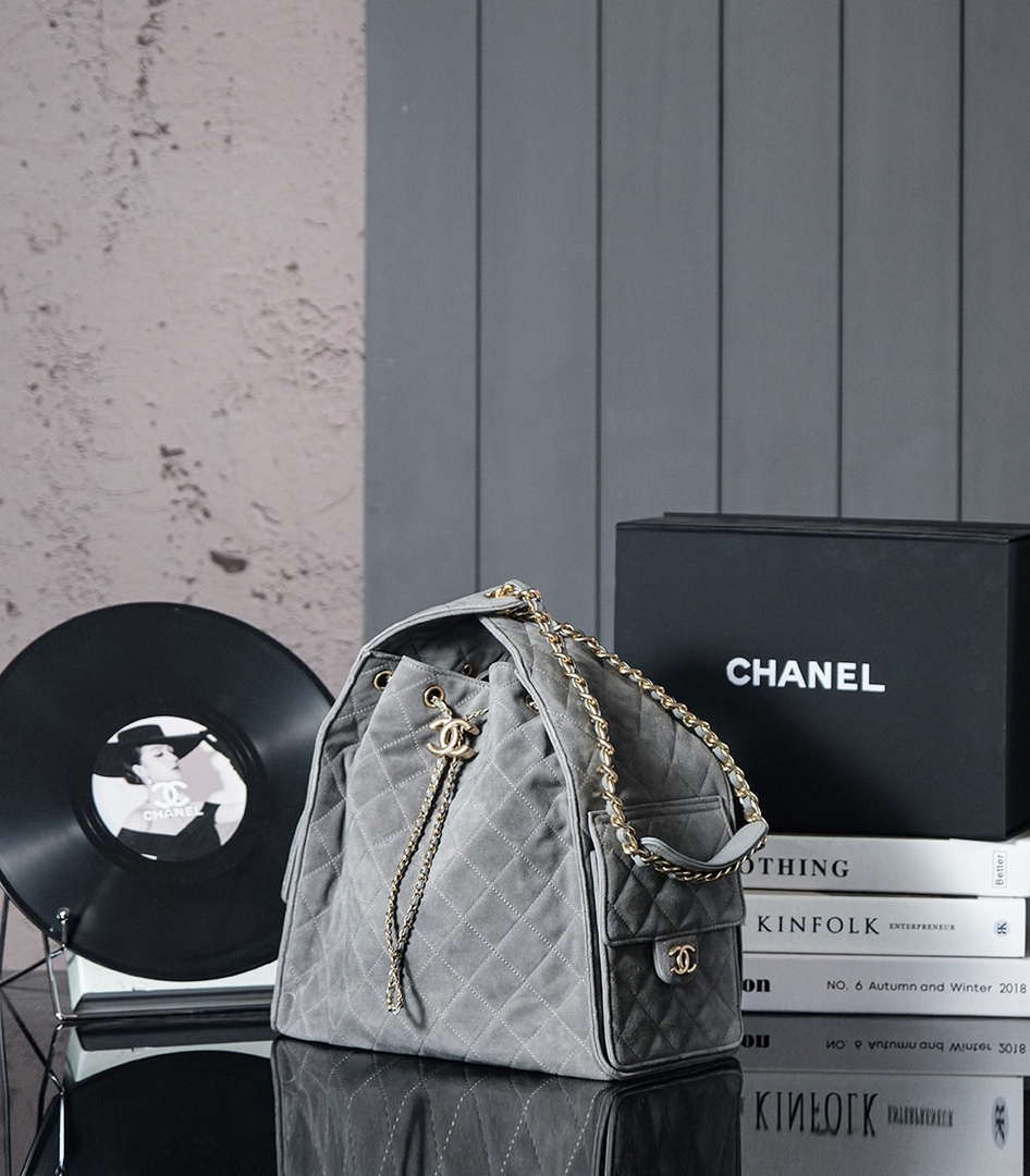 Chanel AS5311 Large Hobo Suede & Gold-Tone Metal Elephant Gray - Default Title - View 2