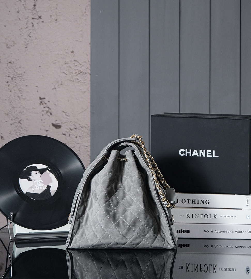Chanel AS5311 Large Hobo Suede & Gold-Tone Metal Elephant Gray