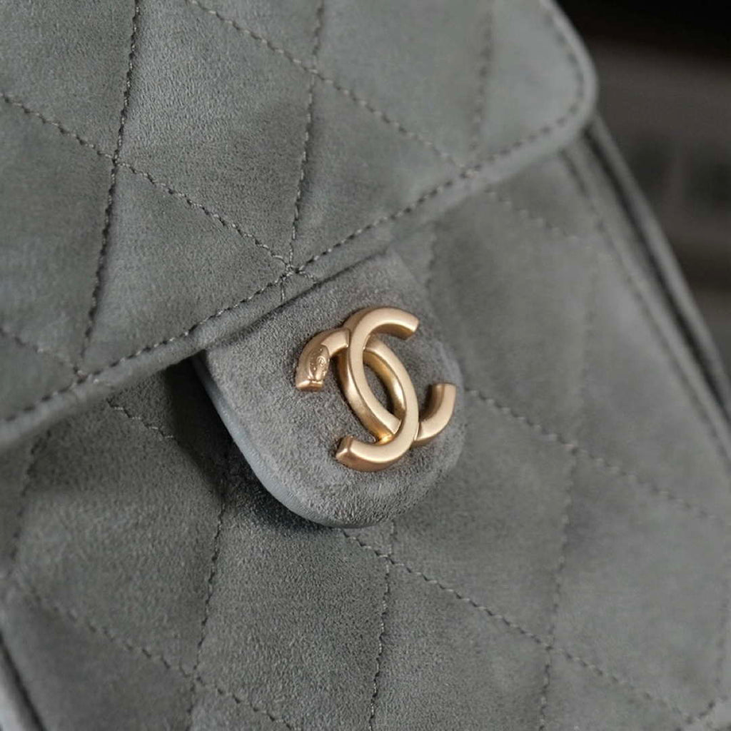 Chanel AS5311 Large Hobo Suede & Gold-Tone Metal Elephant Gray