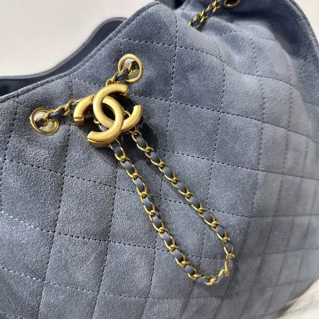 Chanel AS5311 Large Hobo Suede & Gold-Tone Metal Gray Blue