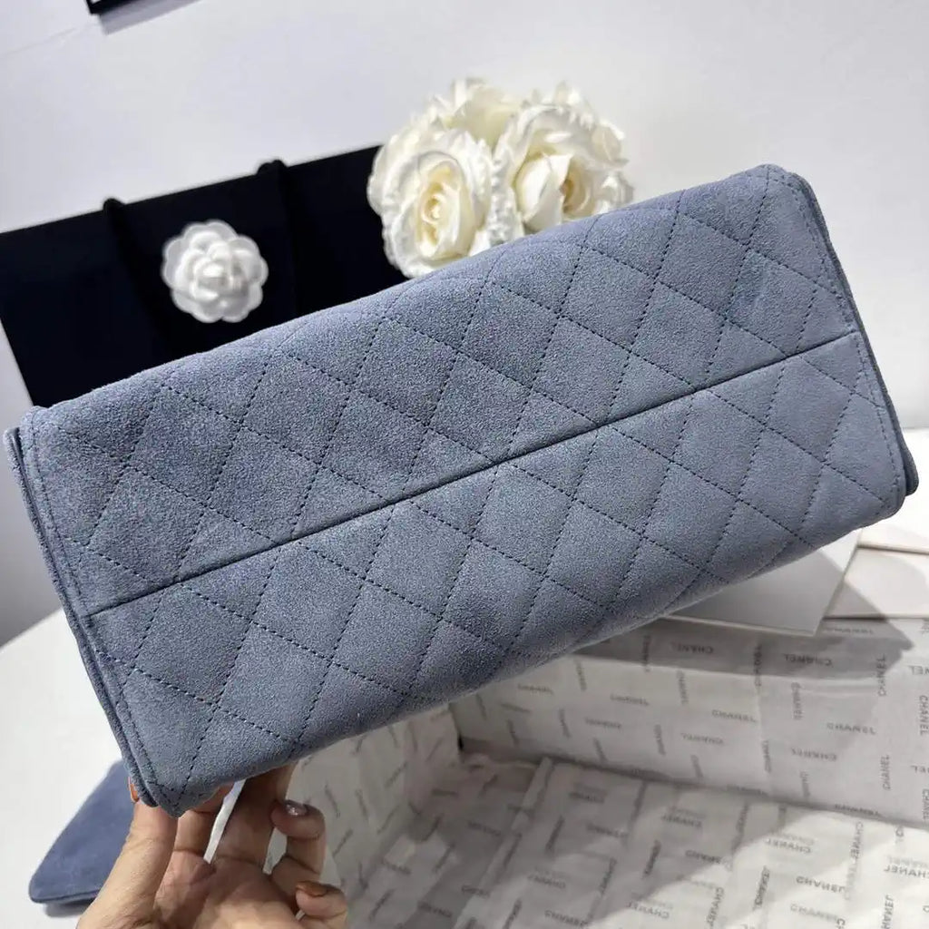 Chanel AS5311 Large Hobo Suede & Gold-Tone Metal Gray Blue