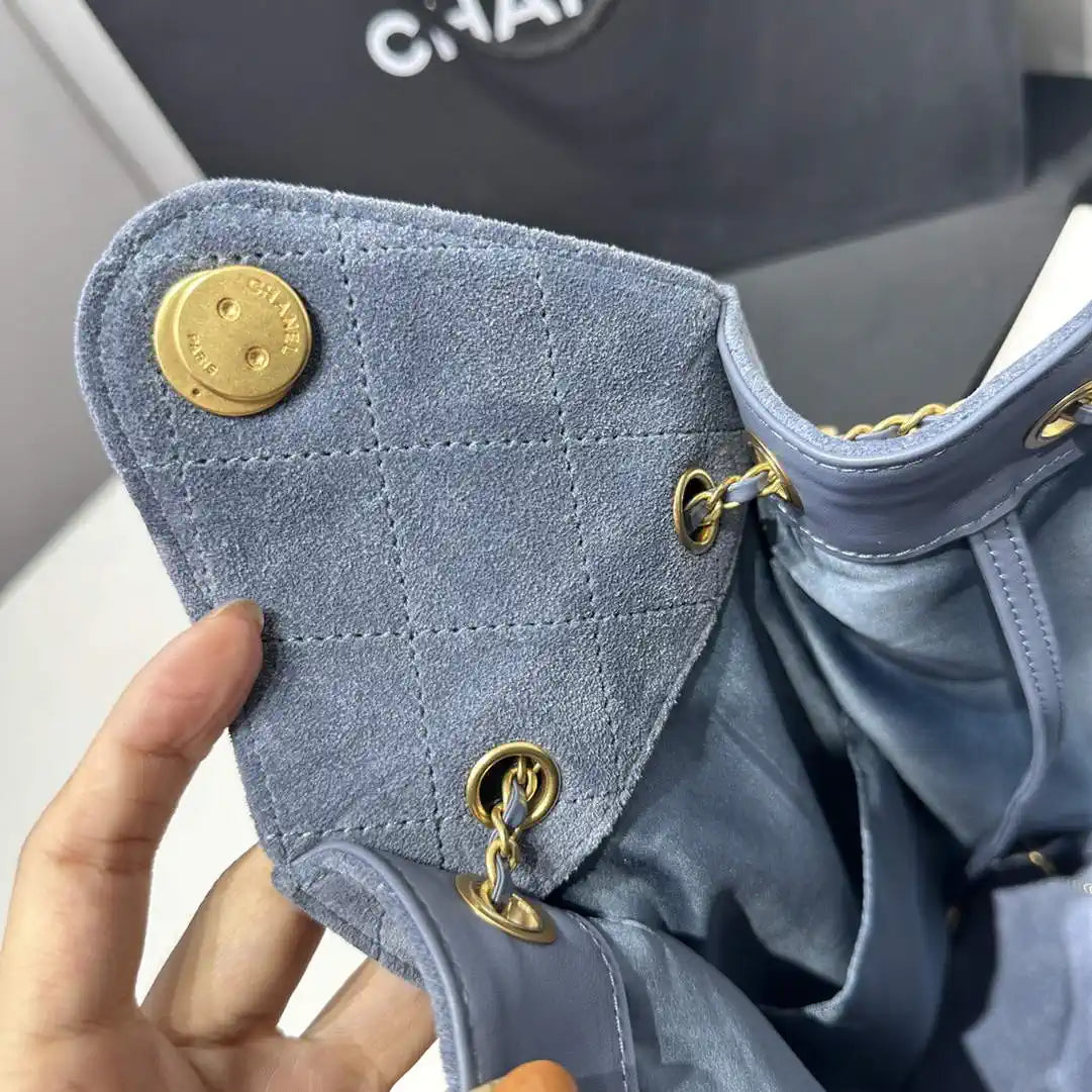 Chanel AS5311 Large Hobo Suede & Gold-Tone Metal Gray Blue