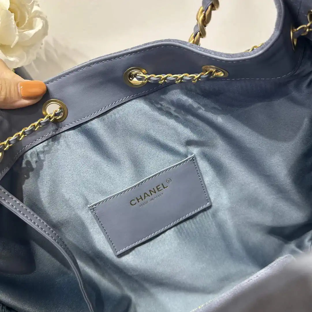 Chanel AS5311 Large Hobo Suede & Gold-Tone Metal Gray Blue
