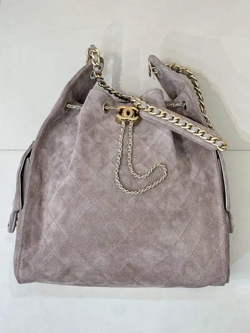 Chanel AS5311 Large Hobo Suede & Gold-Tone Metal Ligth Gray