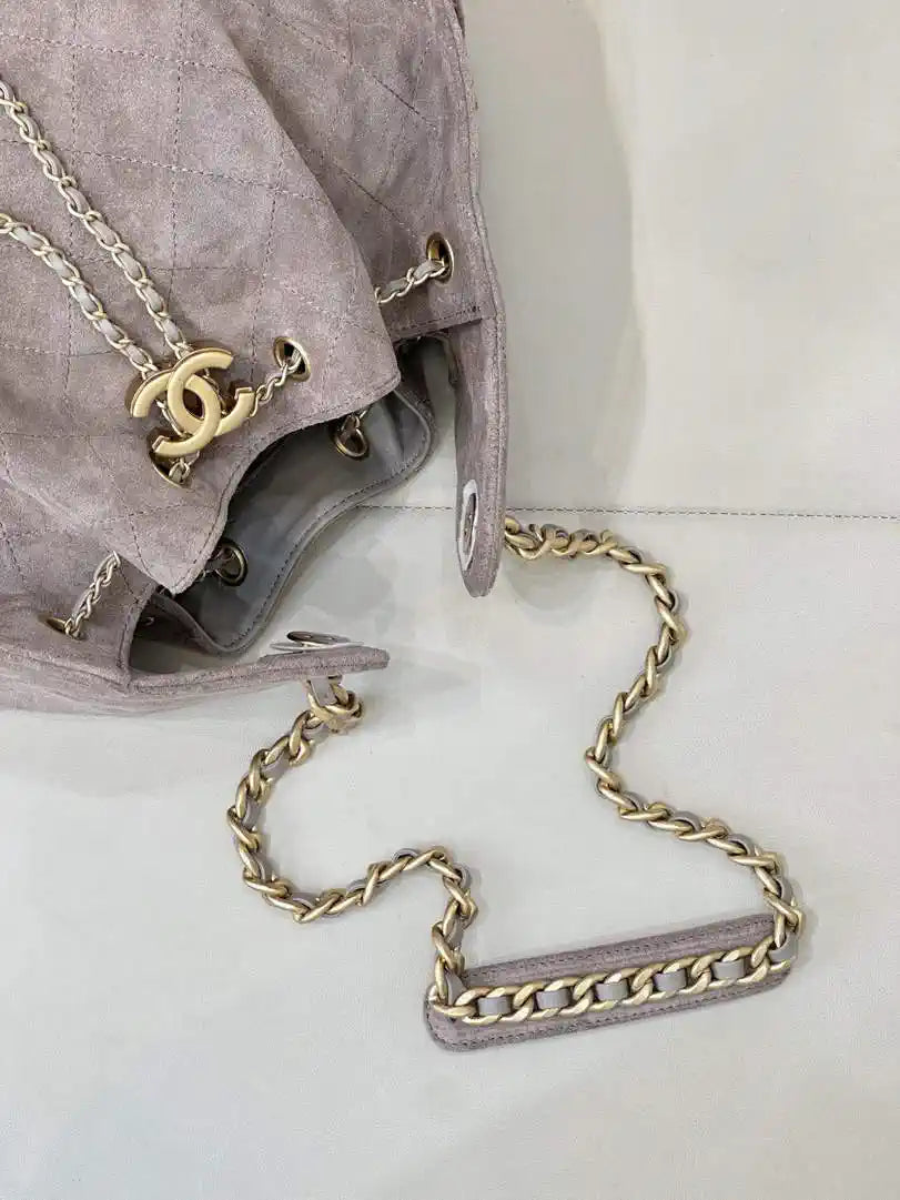 Chanel AS5311 Large Hobo Suede & Gold-Tone Metal Ligth Gray