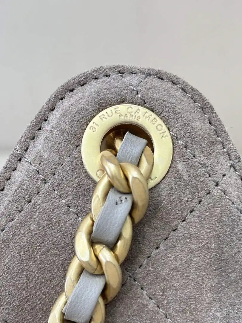 Chanel AS5311 Large Hobo Suede & Gold-Tone Metal Ligth Gray