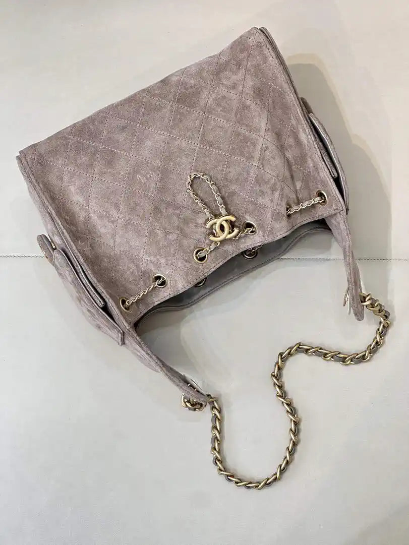 Chanel AS5311 Large Hobo Suede & Gold-Tone Metal Ligth Gray