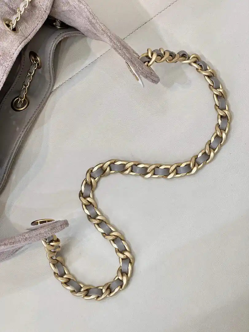 Chanel AS5311 Large Hobo Suede & Gold-Tone Metal Ligth Gray