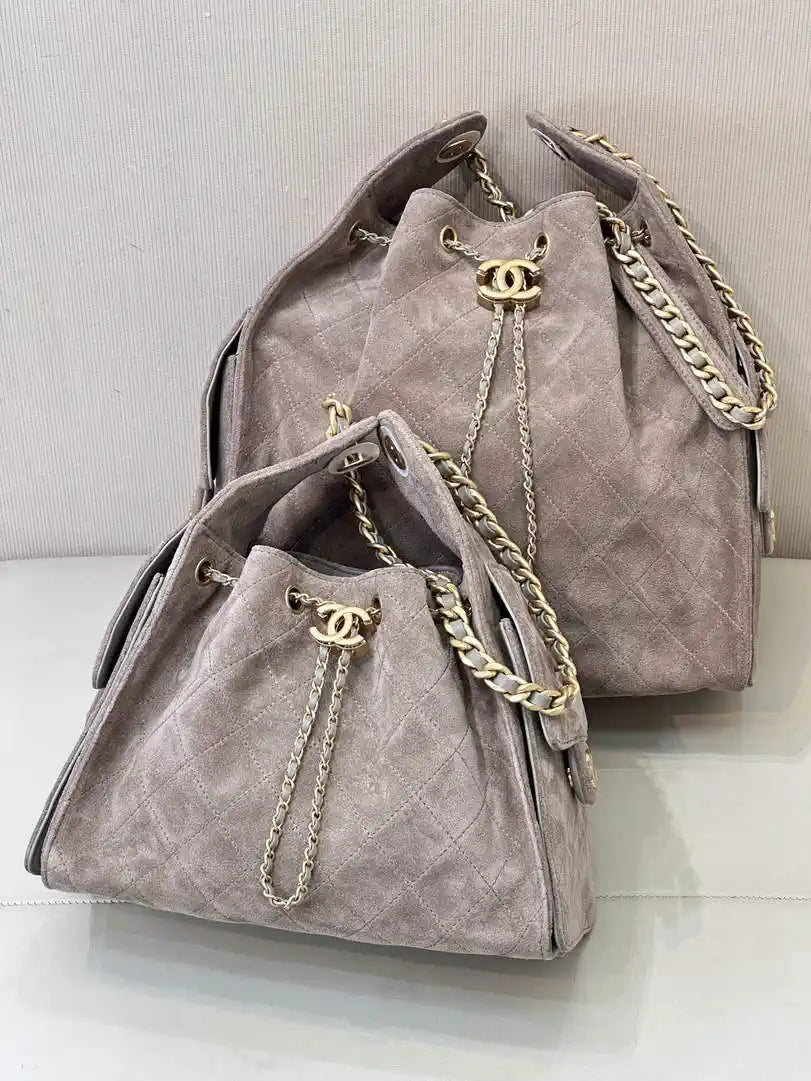 Chanel AS5311 Large Hobo Suede & Gold-Tone Metal Ligth Gray