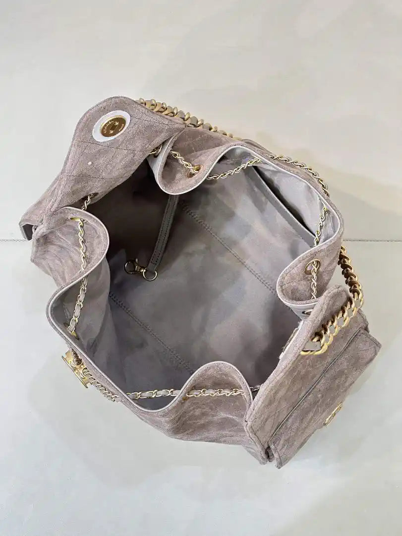 Chanel AS5311 Large Hobo Suede & Gold-Tone Metal Ligth Gray