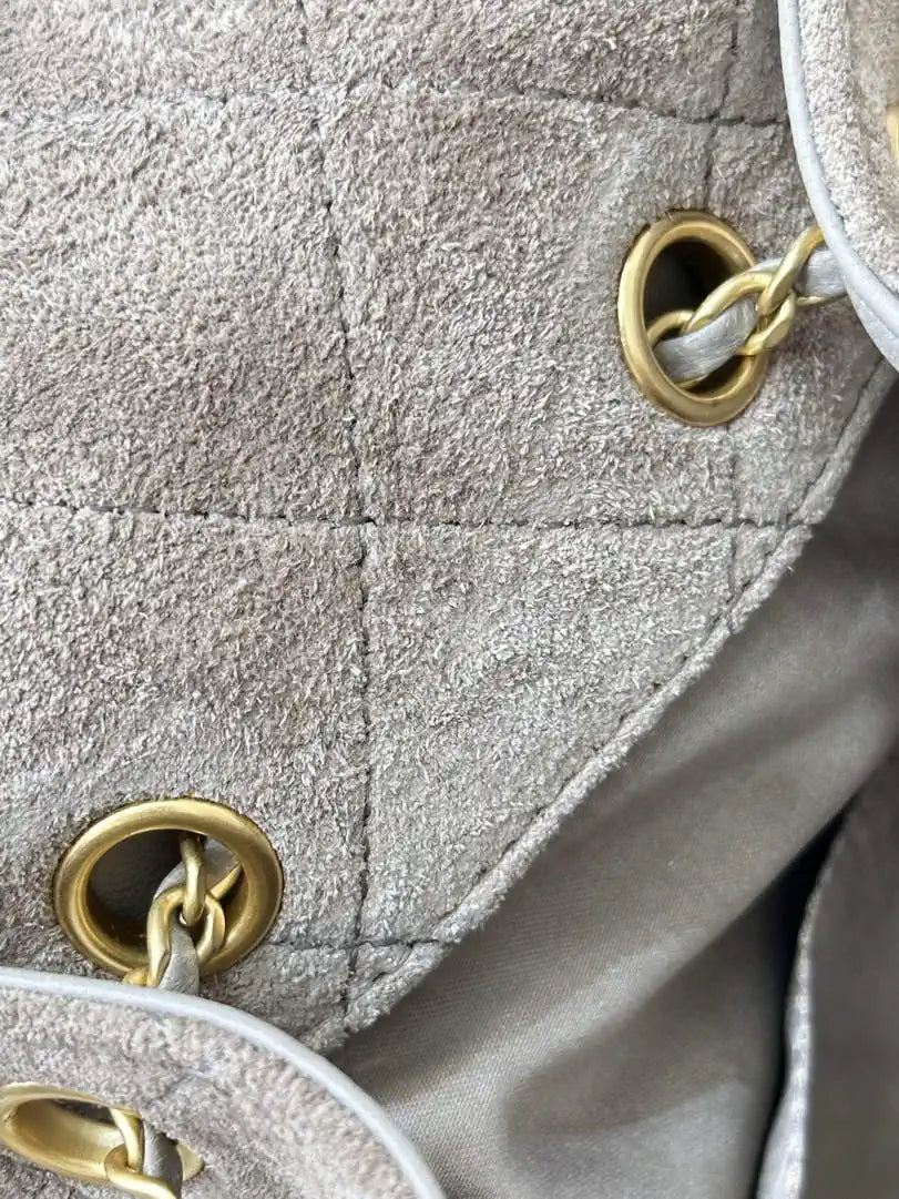 Chanel AS5311 Large Hobo Suede & Gold-Tone Metal Ligth Gray