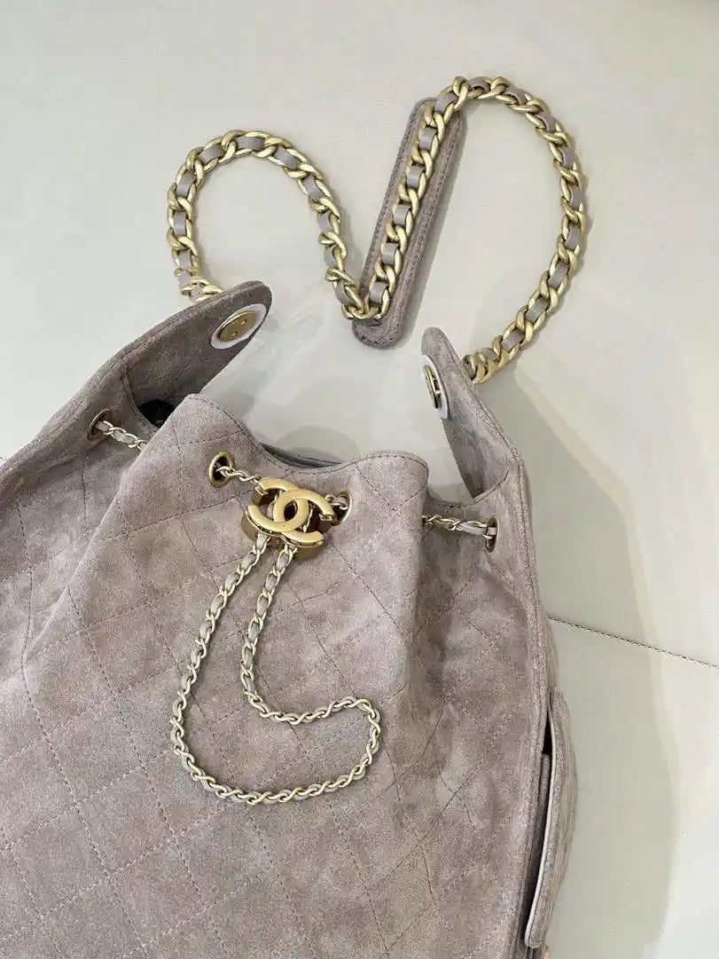 Chanel AS5311 Large Hobo Suede & Gold-Tone Metal Ligth Gray