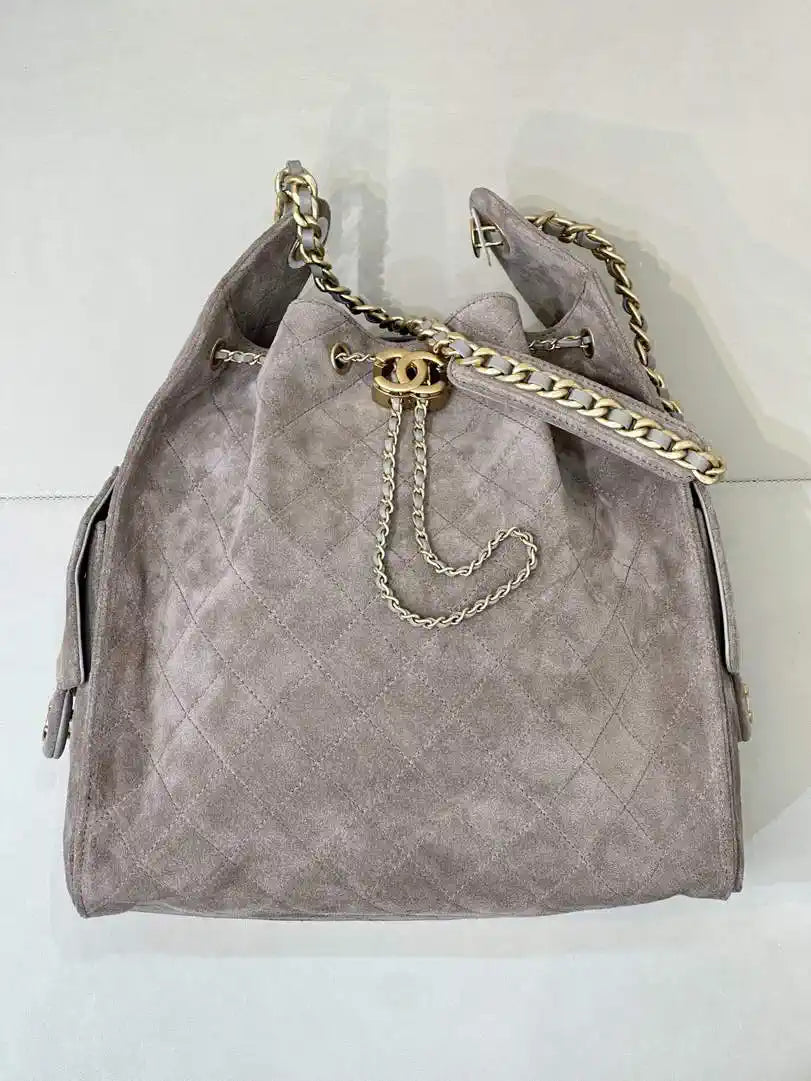 Chanel AS5311 Large Hobo Suede & Gold-Tone Metal Ligth Gray