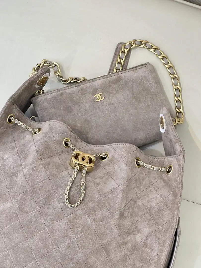 Chanel AS5311 Large Hobo Suede & Gold-Tone Metal Ligth Gray