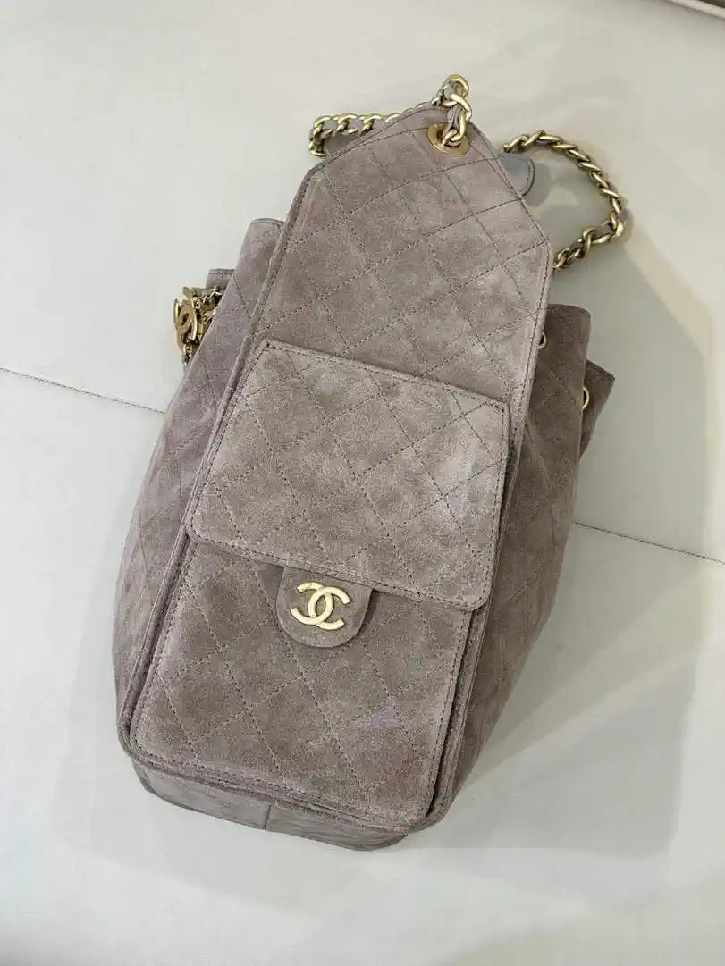Chanel AS5311 Large Hobo Suede & Gold-Tone Metal Ligth Gray