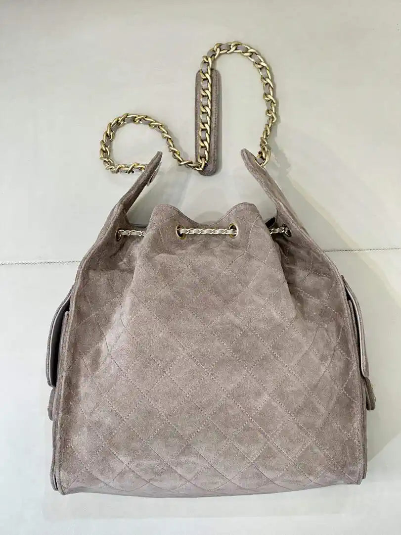 Chanel AS5311 Large Hobo Suede & Gold-Tone Metal Ligth Gray