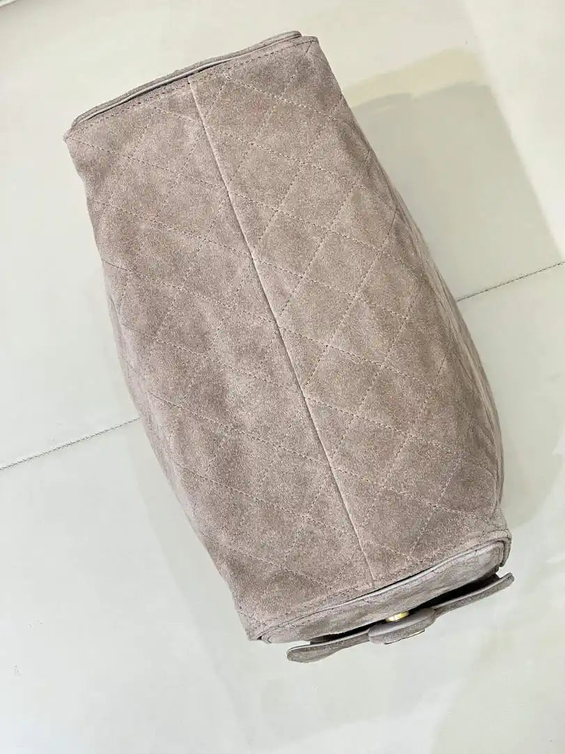 Chanel AS5311 Large Hobo Suede & Gold-Tone Metal Ligth Gray