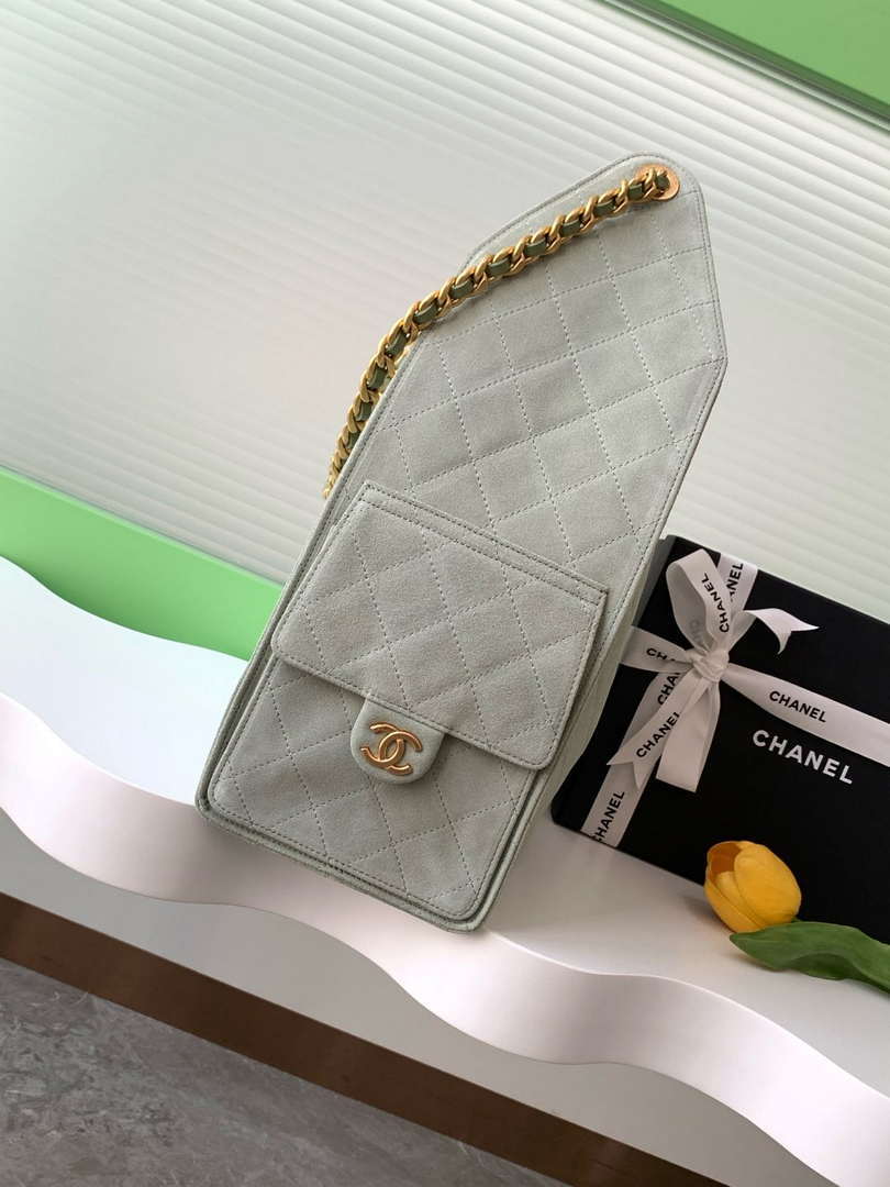 Chanel AS5311 Large Hobo Suede & Gold-Tone Metal Light Green