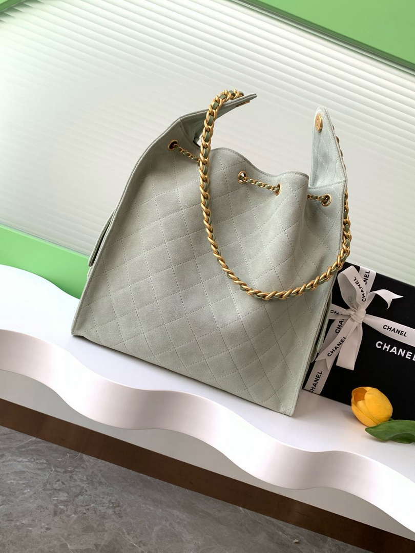 Chanel AS5311 Large Hobo Suede & Gold-Tone Metal Light Green