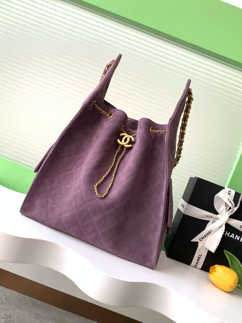 Chanel AS5311 Large Hobo Suede & Gold-Tone Metal Purple - Default Title - View 1