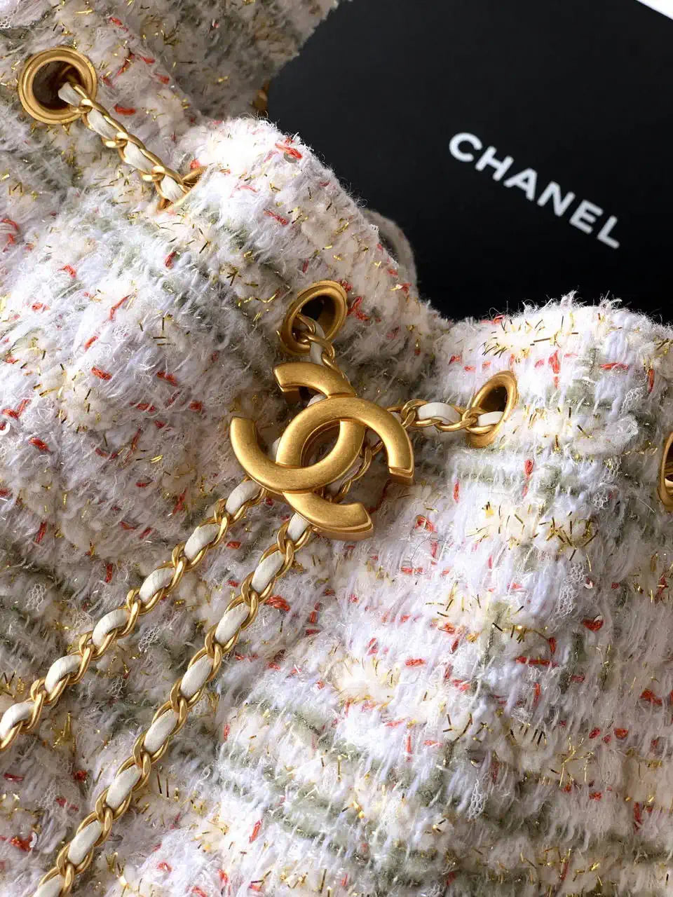 Chanel AS5311 Large Hobo Tweed & Gold-Tone Metal Beige