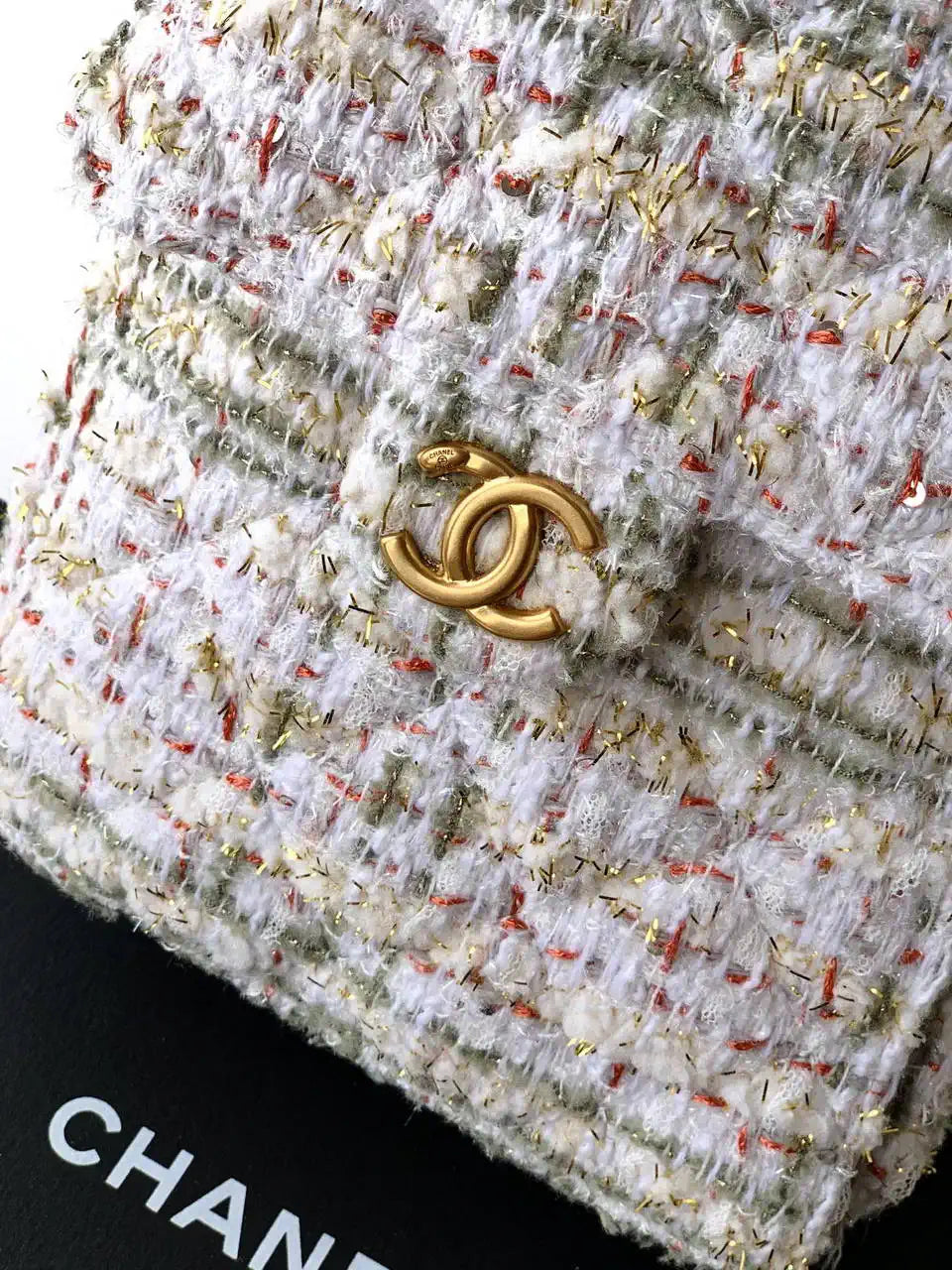 Chanel AS5311 Large Hobo Tweed & Gold-Tone Metal Beige