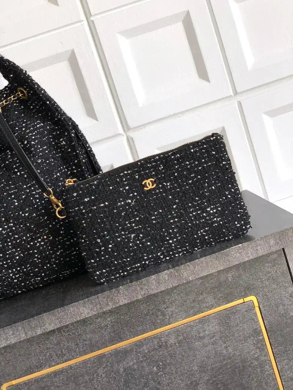 Chanel AS5311 Large Hobo Tweed & Gold-Tone Metal Black