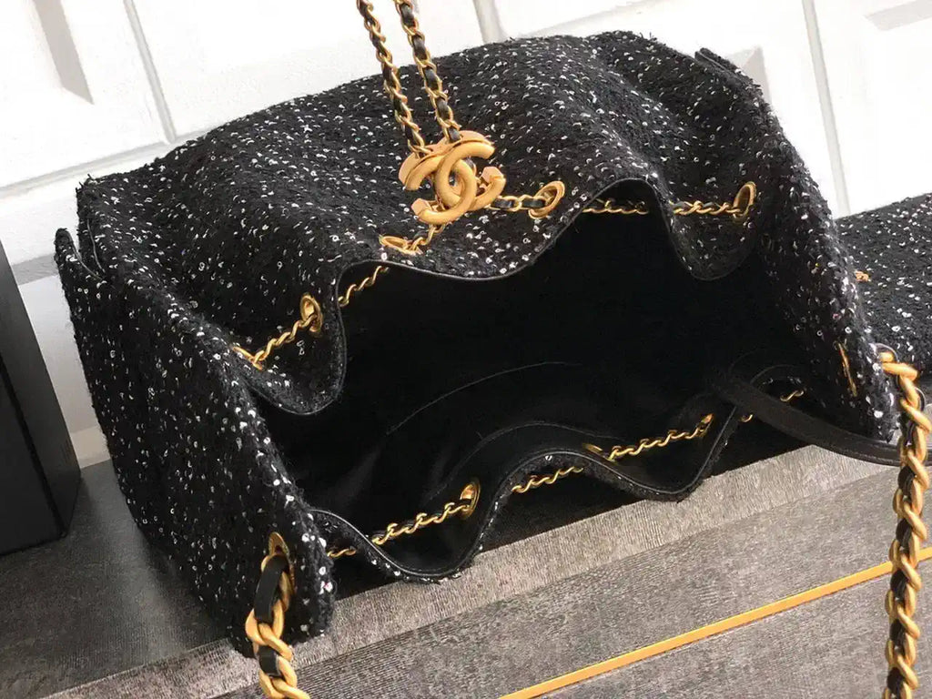 Chanel AS5311 Large Hobo Tweed & Gold-Tone Metal Black