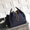 Chanel AS5311 Large Hobo Tweed & Gold-Tone Metal Dark Blue
