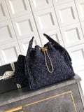 Chanel AS5311 Large Hobo Tweed & Gold-Tone Metal Dark Blue
