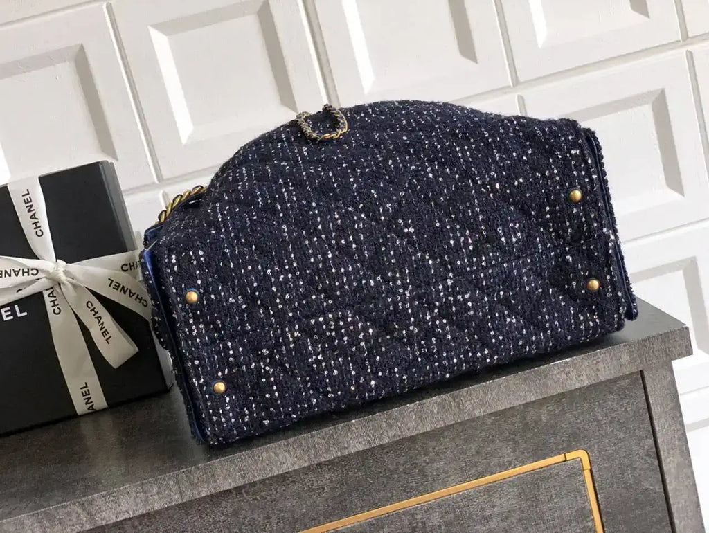 Chanel AS5311 Large Hobo Tweed & Gold-Tone Metal Dark Blue