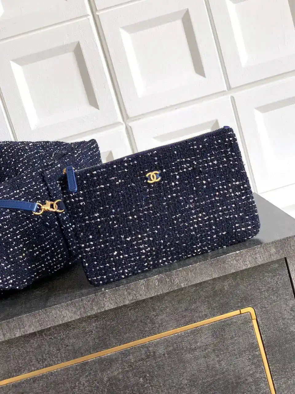 Chanel AS5311 Large Hobo Tweed & Gold-Tone Metal Dark Blue