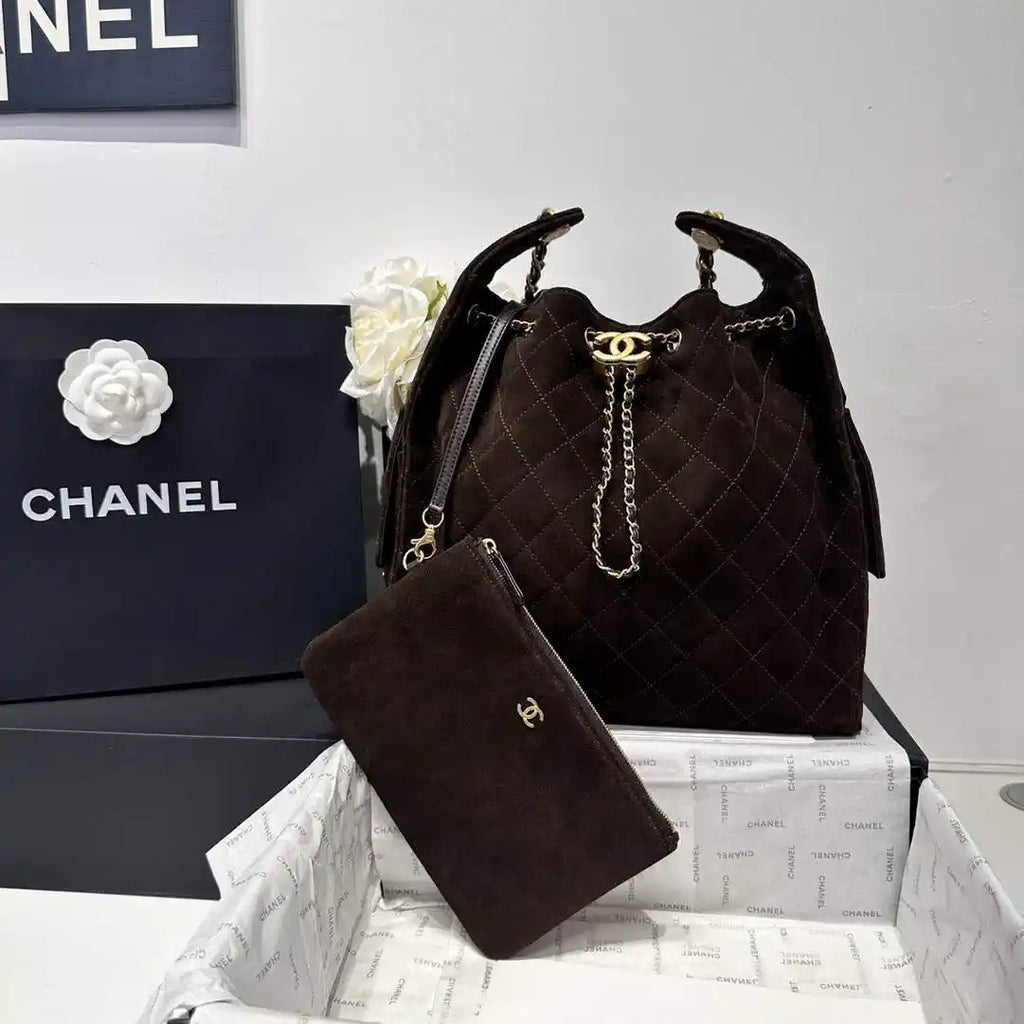 Chanel AS5311 Large Hobo Velvet & Gold-Tone Metal Brown