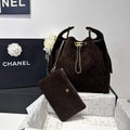 Chanel AS5311 Large Hobo Velvet & Gold-Tone Metal Brown