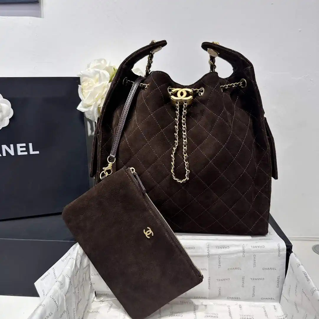 Chanel AS5311 Large Hobo Velvet & Gold-Tone Metal Brown