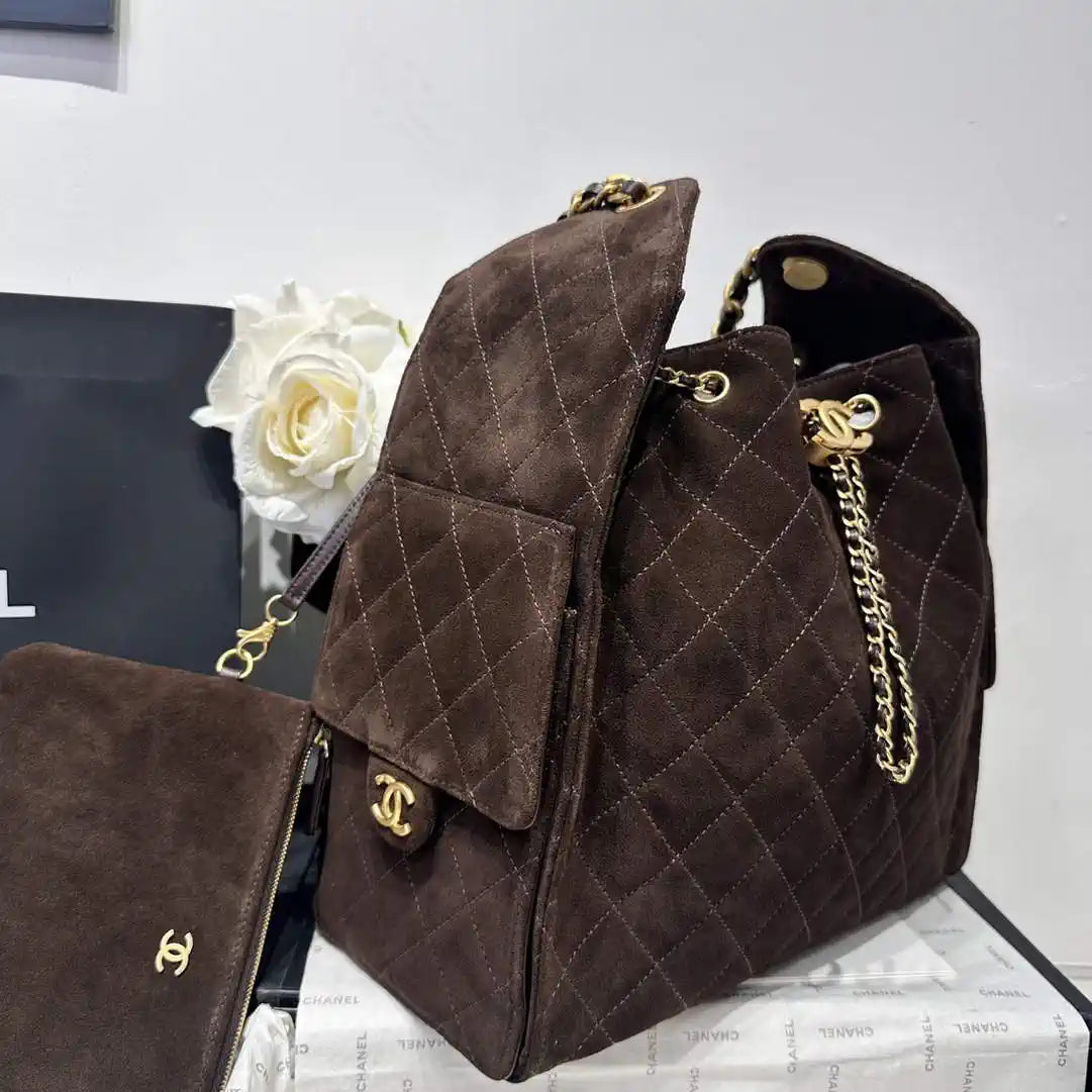 Chanel AS5311 Large Hobo Velvet & Gold-Tone Metal Brown