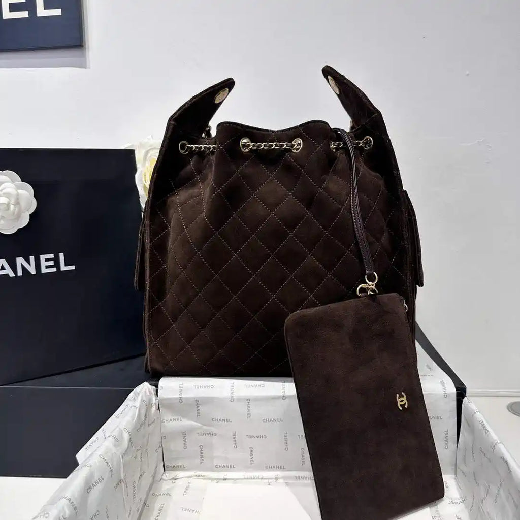 Chanel AS5311 Large Hobo Velvet & Gold-Tone Metal Brown