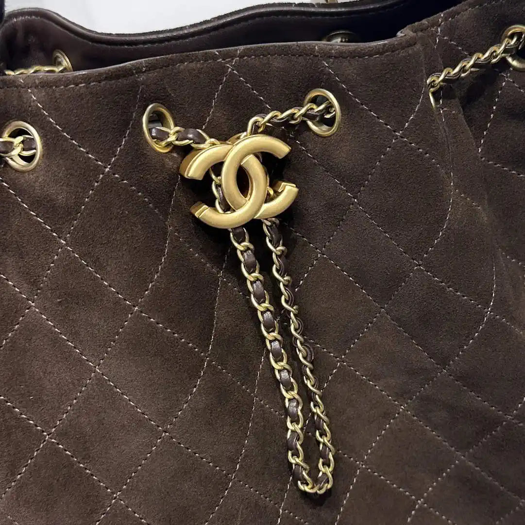 Chanel AS5311 Large Hobo Velvet & Gold-Tone Metal Brown