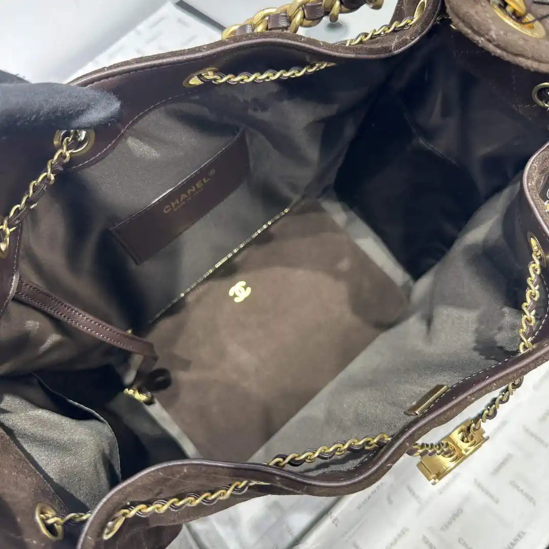 Chanel AS5311 Large Hobo Velvet & Gold-Tone Metal Brown