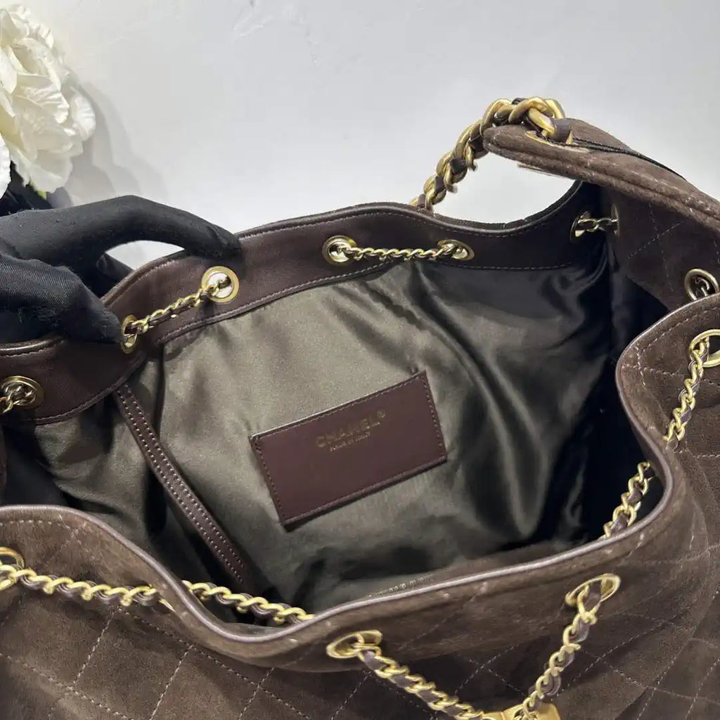 Chanel AS5311 Large Hobo Velvet & Gold-Tone Metal Brown