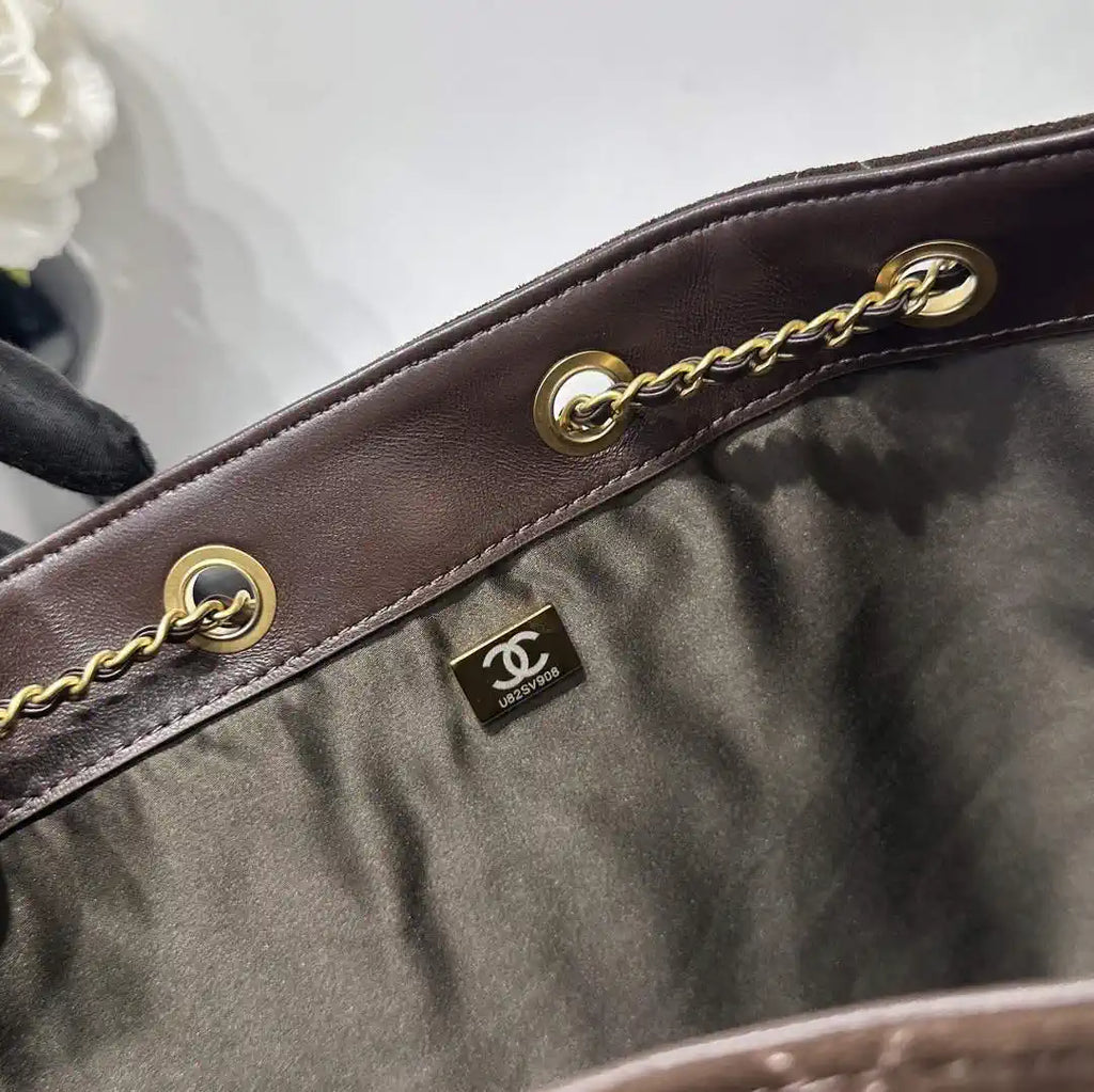 Chanel AS5311 Large Hobo Velvet & Gold-Tone Metal Brown