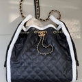 Chanel AS5311 Shearling Sheepskin & Gold-Tone Metal Black & White