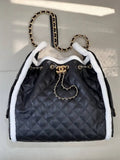 Chanel AS5311 Shearling Sheepskin & Gold-Tone Metal Black & White